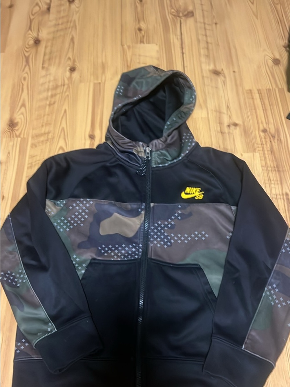 Kids M Black & Camouflage Full-Zip Hoodie Jacket